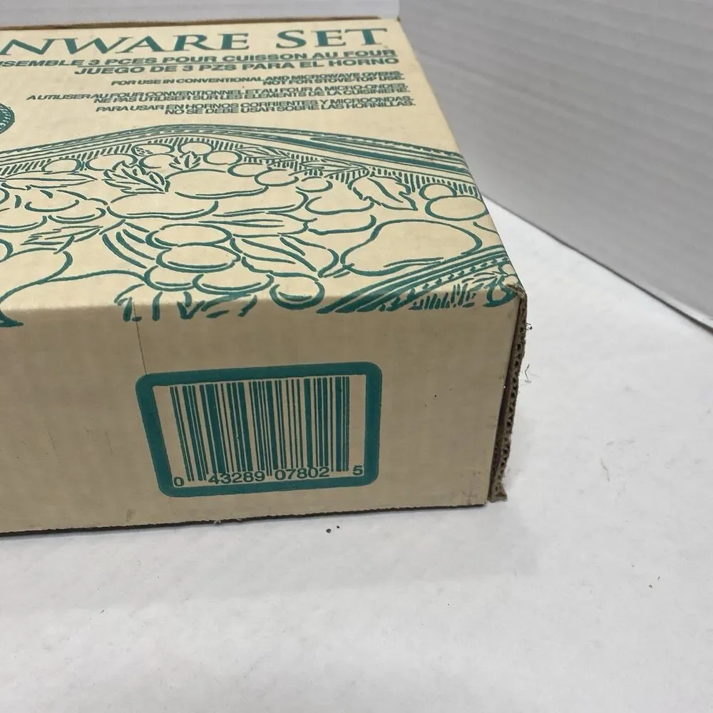 Indiana Glass Madeira 3pc Green Ovenware Set Casseroles Libbey Orchard Fruit VTG